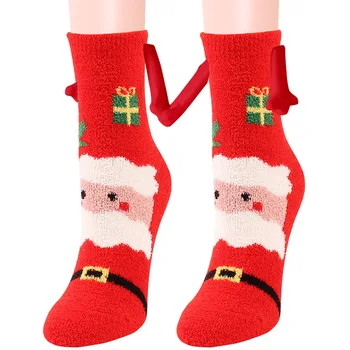 3 Ks Coral Velvet Vianočné Ponožky Jeseň A V Zime Bavlna Patch Magnet Drží Ruky Ponožky Polovici Teľa Útulný Načechraný Teplé Papuče