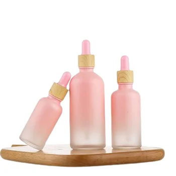 15Pcs Esenciálny Olej Fľaše Prázdne Gradient Ružové Sklo 5ml -100ML False Dreva Veko Ružová Gumy Top Naplniteľné Kozmetické Kvapkadla Ampulky