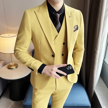 2023New módne pánske podnikania (vyhovovali + vesta + nohavice) moderný a pekný oblek kórejská verzia slim oblek tri sady