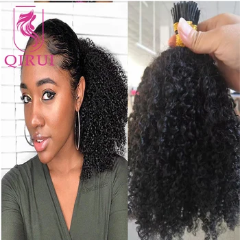Kinky Afro Kučeravé Mám Tip Na Predlžovanie Vlasov Microlink Ľudské Vlasy Rozšírenia Dvojité Vypracované Úplné Hrubé Konce Mám Tip Na Predlžovanie Vlasov