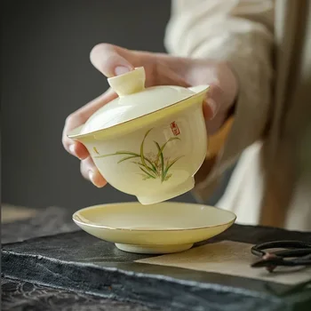 Čínsky Sancai Gaiwan Ručné Teacup Ručne maľované Kvety Čaj Tureen Keramické Cestovné Čajové Misky, Šálky Čaju Nastaviť Príslušenstvo