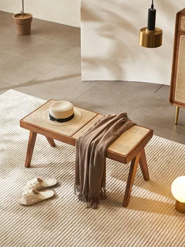 Vinič tkané obuvi zmena stolice, Nordic masívneho dreva lavica, posteľ retro chvost dlhé lavice