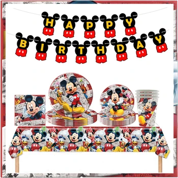 Karikatúra Disney Mickey Mouse party dekorácie Príbory Deti Dekorácie Jednorázový Riad Poháre Baby Sprcha Dodávky Dieťa Darček