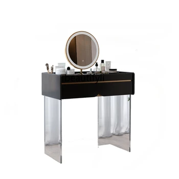 Akryl Toaletný Stolík Moderný Minimalistický Sklo Transparentné Pultu Dvojvrstvové Skladovanie Make-Up Tabuľky