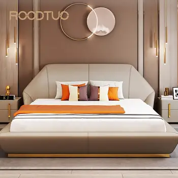 Vlastné moderné svetlo luxusné minimalistický posteľ manželská posteľ s matracom kožené postele, spálne, nábytok king size posteľ jedinečný dizajn