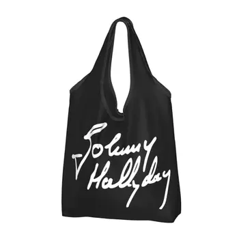 Vlastné Francúzsky Rocková Legenda Johnny Hallyday Nákupní Taška Ženy Prenosné Veľké Kapacity S Potravinami Tote Tašky Shopper