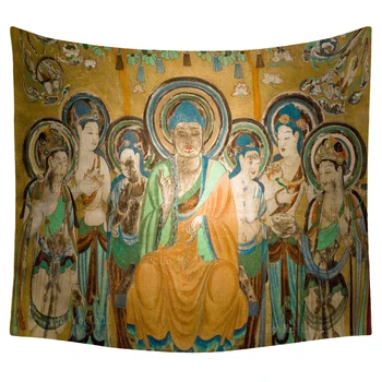 Buddha Obklopený Bodhisattvy Fantasy Boh Umenie Žiariace Tváre Budhu Stene Visí Dekor Gobelín
