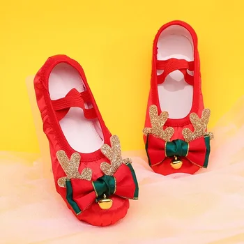 Nové Tanečné Topánky na Vianoce Dievčatá Tanec Červená Balet Topánky Mäkké Soled Obuv pre Deti Fáze Predstavenia