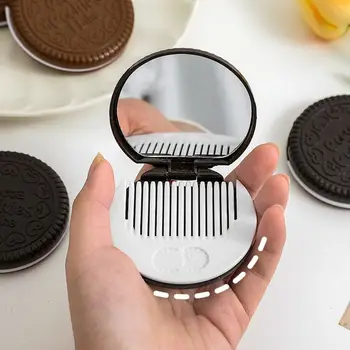 Mini Čokoládové Cookies Zrkadlo Na Líčenie Sušienky Tvar Skladacie Kompaktné Vreckové Zrkadlo Vlasy Styling Nástroj Kaderníctvo