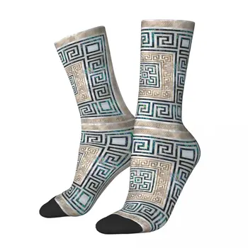Vtipné grécky Tlačidlo Ornament grécky Meander Abalone Skateboard Ponožky Polyester Dlhé Ponožky pre Ženy Muži