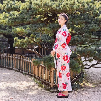 Japonský Štýl Autentické Žena je Ružová Kimono Haori Kvetinový Tlač Dlhý Rukáv Yukata Cosplay Party Šaty Vybavy Kostým Geisha
