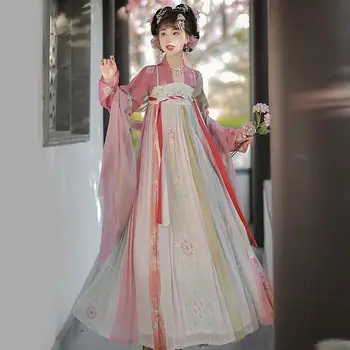 Staroveké Princezná Ružová Kvetinová Výšivka Cosplay Šaty Čínsky Štýl, Ženy Tradičné Hanfu Tanečný Kostým Víla