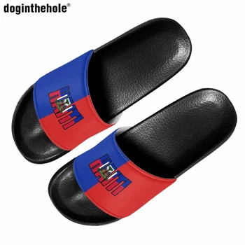 Doginthehole Ženy Papuče Módy Nové Haiti Príznak Tlač Dizajn Umenie Sandále pre Vonkajšie Pláž, Krytý Non-slip Pošmyknúť Na Prezúvky