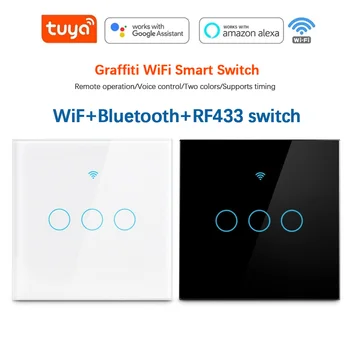 Tuya Smart Touch Prepnite položku WiFi Bluetooth RF433 Jeden Oheň Nula Oheň Univerzálne Normy EÚ vypínač Pracovať S Alexa Domovská stránka Google