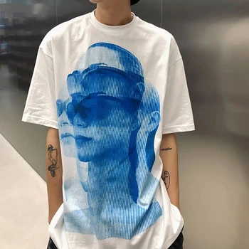 Americká Ulica Retro Hiphop Bežné Krátke rukávy T-shirt Lete Cyberpunk Graffiti Vytlačiť Abstraktné Bavlna Rock Top Pánske Oblečenie