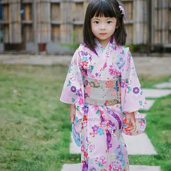 2024 dievčenské tradičné japonské kimono yukata deti národný kvet tlačiť fotografie oblečenie detí vintage kimono župan