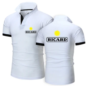 Letné Nové RICARD Logo Vytlačené Prispôsobiteľné Farbou Klope Mužov Krátky Rukáv T Shirt Voľný čas Človek Športové tričko Polo Tričko Top