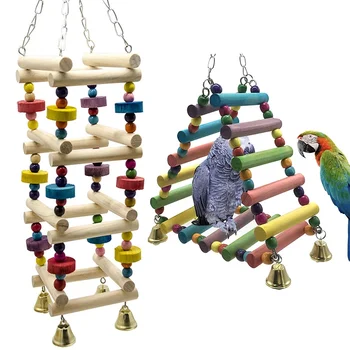 Drevené Papagáj Visí Rainbow hojdacia sieť, Školenia Rebrík, Hračky s Zvony, Vtáčie Klietky, Pet Príslušenstvo, Veľké a Malé Vtáky