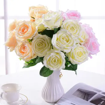 1 Kytice Ruže Hodváb Umelé Kvety DIY Nevesta Kytice, Svadobné Dekorácie Falošné Kvety Strany Záhrade Domova Valentína