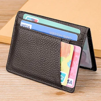 Tenký Mini Peňaženka Krátke Originálne Kožené ID Kreditnej Karty Držiteľom vodičského preukazu Kryt Muži Ženy Business Peňaženky Dve Násobne Kabelku
