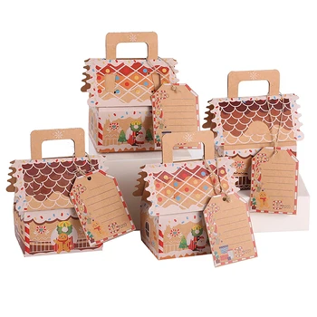 4pcs Vianočný Dom Tvar Candy Box Veselé Dekorácie Pre Domov Santa Claus, Vianočné Ozdoby Navidad 2024 Nový Rok Darček