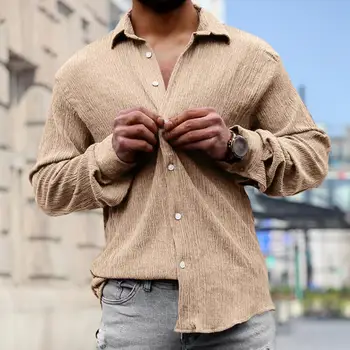 Muži jednofarebné Tričko Všestranný Mužov Single-breasted Cardigan Štýlový Polovice Dĺžky Bežné/formálne Top s Zase dole Golier Tlačidlo