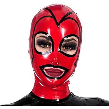 Latex Odsávače Sexy Fetish Ženy Plnú Hlavu Gumové Masky Ručné Červená s Čiernou Obrubou Cosplay Maska
