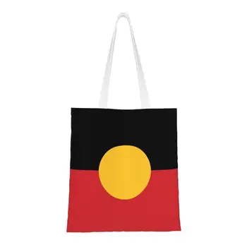 Recyklácia Austrálske Domorodé Vlajka Nákupní Taška Ženy Plátno Ramenný Tote Taška Prenosná S Potravinami Shopper Tašky