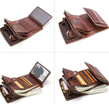 Originálne Kožené RFID Retro Peňaženky Mužov s Mince Vrecku Krátke Peňaženky Malé Zips Walet s Držiteľov Karty Muž Kabelku