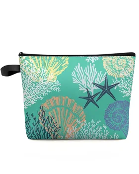 Aqua Zelené Morské Koraly Shell Hviezdice Make-Up Taška Puzdro Travel Essentials Ženy, Kozmetické Tašky Organizátor Skladovanie Peračník
