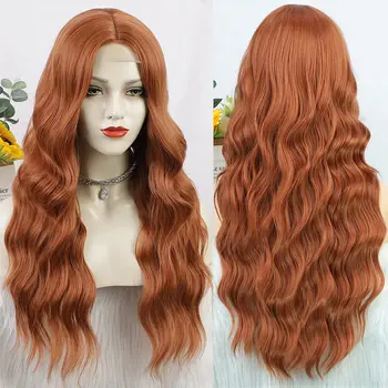 LO parochňu syntetické predné čipky vlasy kryt 26 cm dlhé kučeravé vlasy, oranžová, červená pre denné nosenie party fashion ženy, použitie