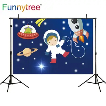 Funnytree Priestor pozadia Happy Birthday vesmíru rakety cartoon astronaut Pozadie Fotografie dekorácie Baby Sprcha Photozone