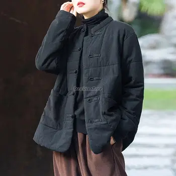 2023 bavlna-čalúnená bunda dámske zimné voľné tang vyhovovali čínsky národný štýle zen čaj blúzka retro voľné thicked bunda s927