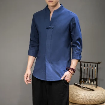 Šanghaj Modrá Tradičné Čínske Oblečenie Pre Pánske Orientálnou Kostýmy Pánske Zenovej Meditácie Tangzhuang Slim Fit Bielizeň Top Čaj