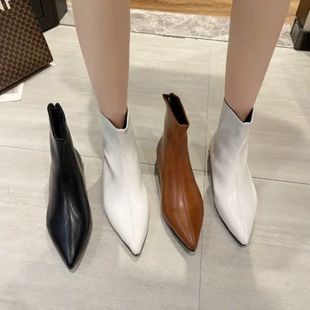 Nové Žien Pionted Prst Chelsea Boots 2023 Jeseň Fashion Späť na Zips Robustný Podpätku, Členkové Topánky pre Ženy Sexy Dámy Poltopánková Obuv