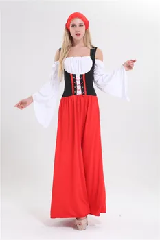 Plus Veľkosť Módne Piva Oktoberfest Girl Kostým Slúžky Wench Nemecko-Bavorský Krátky Rukáv Maškarný Dirndl Pre Dospelých Žien