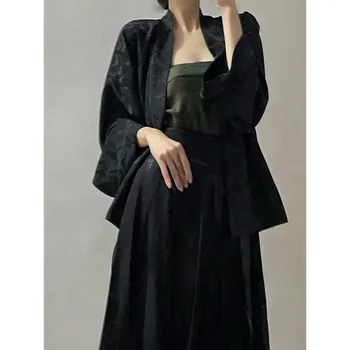 Sexy Hanfu Šaty Tri Kus Čierne Krátke Cardigan Zelený uzáver Sukne Lete Vintage Čínske Šaty pre Ženy, Promócie Dary