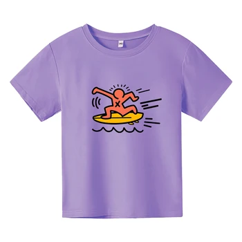 Kkeith Hharing Kawaii Cartoon Tlač Tričká pre Chlapcov/Dievčatá, Deti, 100% Bavlna T-Letné tričko Krátky Rukáv Mäkké Tee-shirt