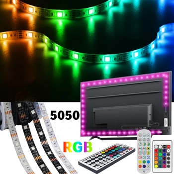 USB Farebné RGB LED Pásy Svetla Dekor 5V SMD 5050 Flexibilné Lampa Pásky Pásky TV Ploche Podsvietenie Displeja Diódou 24/44Keys Diaľkové