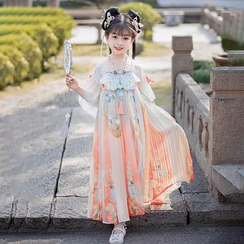 Staroveké Tradičné Čínske Deti Elegantné Hanfu Šaty Víla Výšivky Fáze Dievčatá Flok Tanečných Kostýmov, Retro Tang Hanfu