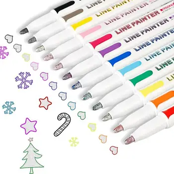12 Farieb Double Line Prehľad Art Pen Marker Pero DIY Graffiti Osnovy Marker Pero, Zvýrazňovač, Zápisník Denník Plagát Karty