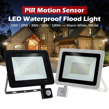 1/2KS LED Smart Senzor Flood Light Vonkajšie Nástenné svietidlo 220V 10W 20W 30W 50W 100W 150W Záhrada Nepremokavé, Ľahké Outdoorové Pozornosti