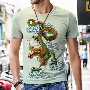 Abstrakt Dragon Totem 3D Tlač Lete Harajuku Mužov O-Neck T-shirt Bežné Krátky Rukáv Nadrozmerné T Košele Muži Móda, Oblečenie