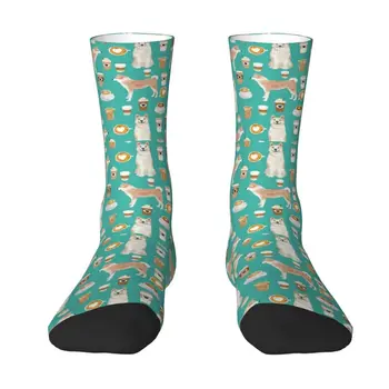 Akita Inu Kávy Vzor Mužov Posádky Ponožky Unisex Novinka 3D Tlač Japonský Pes Šaty Ponožky