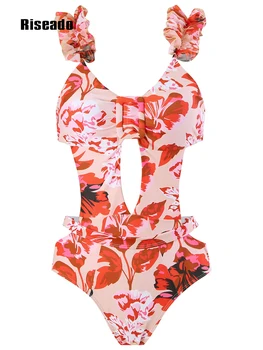 Riseado Kvetinový Tlač jednodielne Plavky Sexi Swimwear2024 Vintage Dovolenku plavky plážové oblečenie Žien tvaru Lete