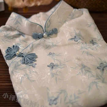 V Lete Čerstvé Cheongsam Blue Print Ženy Krátky Rukáv Tradičné Vintage Šaty Dávnych Štýl Lepšiu Qipao Šaty