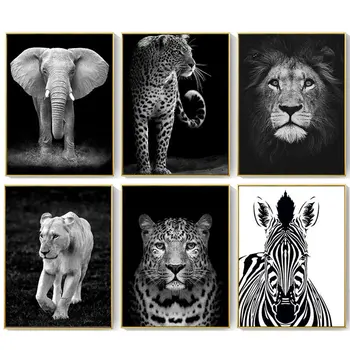 Moderné Čierne Biele Zviera Múr Umenia Plagátu Lev, Slon, Tiger Jeleň Zebra Plátno Maľby Interiéru Obrázok Vytlačí Izba Dekor