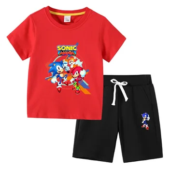 2023 Lete Nové detské T-shirt Sonic kórejská Verzia Bavlna Detí-Krátke rukávy Nohavice Dvoch-dielny Oblek